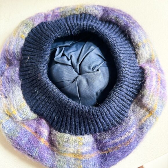 Vintage Ochcarro Purple Plaid Mohair wool Beret S - Picture 7 of 9